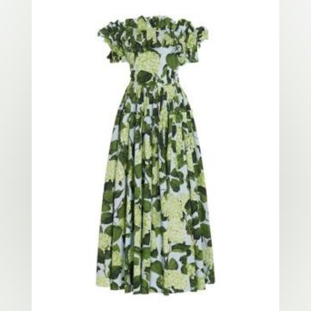 $1,200 TAILOR MADE (NOT OSCAR DE LA RENTA) GREEN FLORAL MIDI DRESS US L - Picture 12 of 13